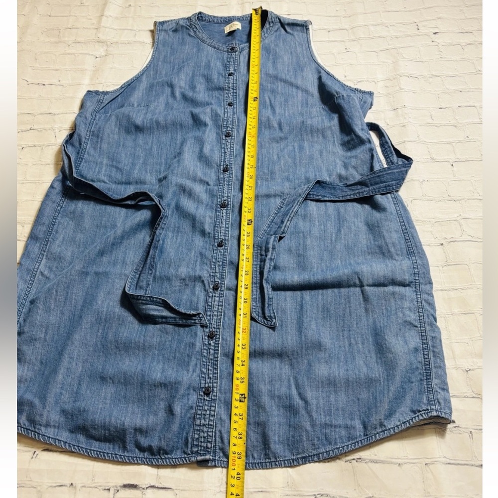 J. Crew 2X Shirt Dress Chambray Blue Tie Waist Belted Button Front Crew Neck - Picture 10 of 12